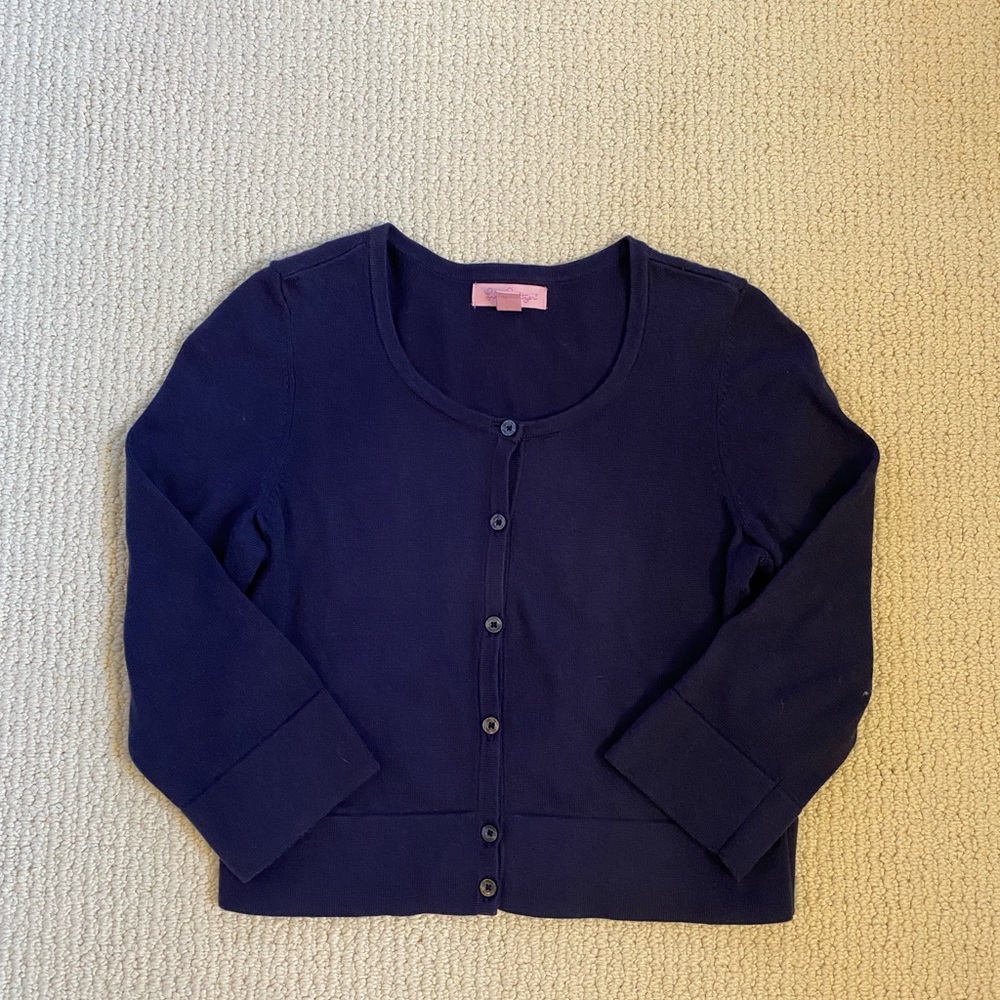 Lilly Pulitzer Navy Cropped 3/4 Sleeve Cardigan
